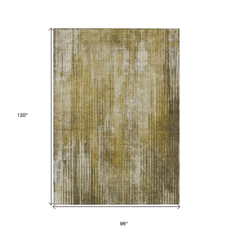 8' X 10' Brown Ivory And Taupe Striped Washable Indoor Outdoor Area Rug