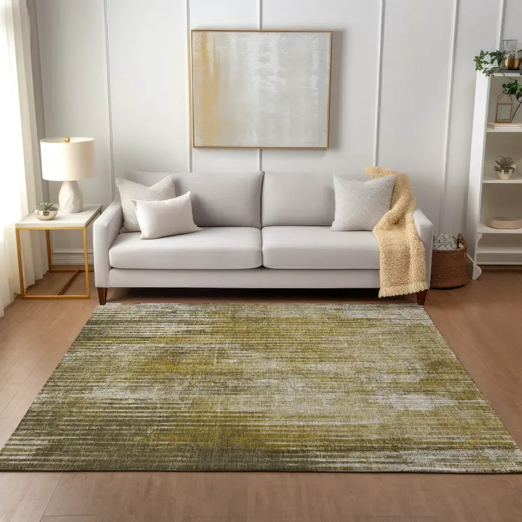 8' X 10' Brown Ivory And Taupe Striped Washable Indoor Outdoor Area Rug