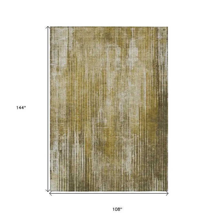 9' X 12' Brown Ivory And Taupe Striped Washable Indoor Outdoor Area Rug