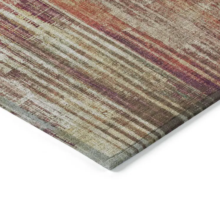 8' Orange Beige And Taupe Round Striped Washable Indoor Outdoor Area Rug