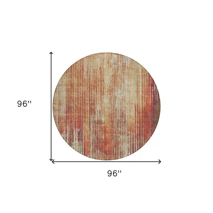 8' Orange Beige And Taupe Round Striped Washable Indoor Outdoor Area Rug