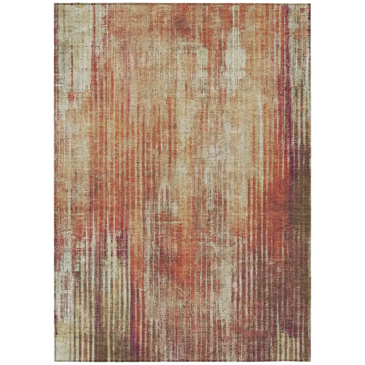 10' X 14' Orange Beige And Taupe Striped Washable Indoor Outdoor Area Rug