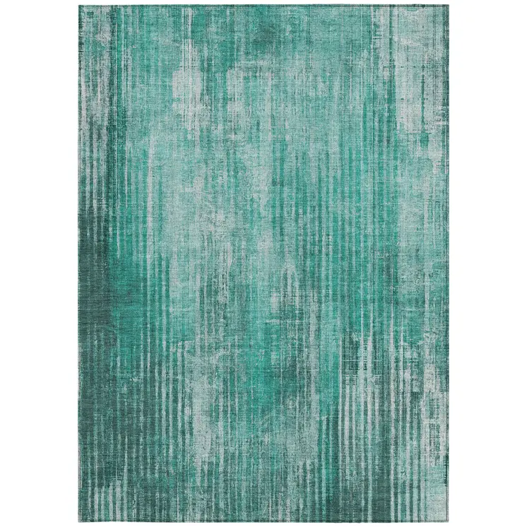 10' X 14' Teal Blue Aqua And Gray Striped Washable Indoor Outdoor Area Rug