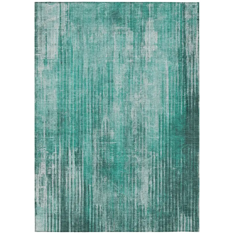 10' X 14' Teal Blue Aqua And Gray Striped Washable Indoor Outdoor Area Rug
