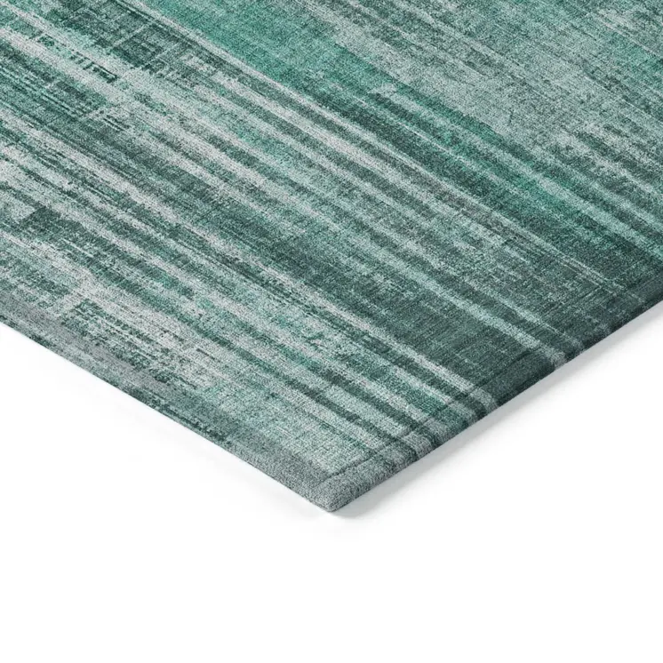 10' X 14' Teal Blue Aqua And Gray Striped Washable Indoor Outdoor Area Rug