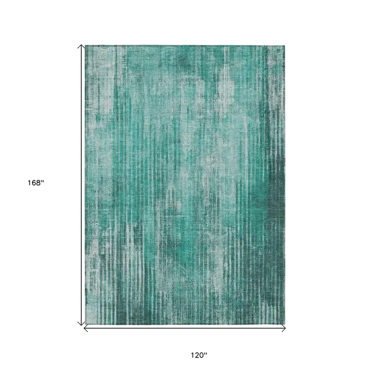 10' X 14' Teal Blue Aqua And Gray Striped Washable Indoor Outdoor Area Rug