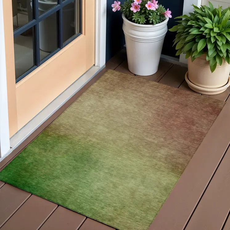 3' X 5' Blush Taupe And Green Ombre Washable Indoor Outdoor Area Rug