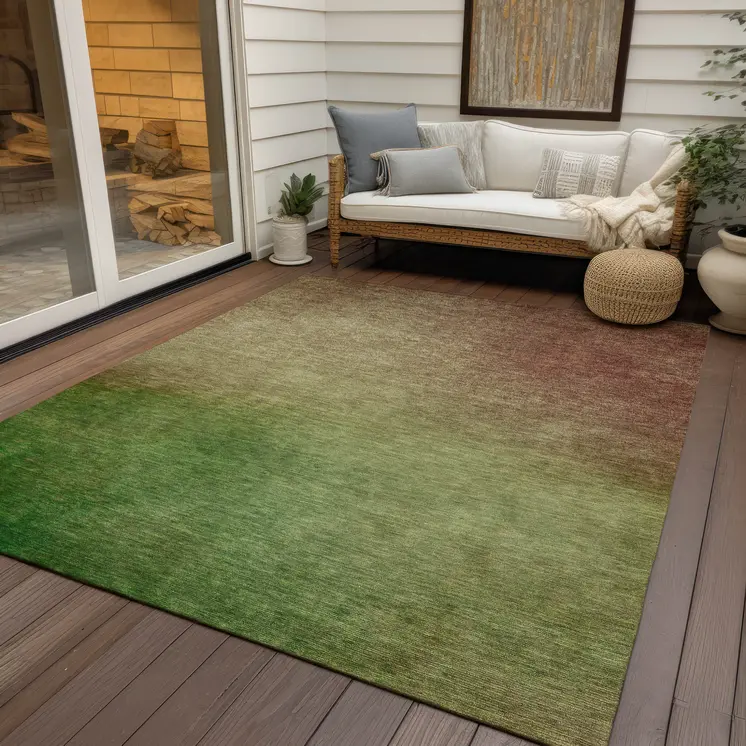 5' X 8' Blush Taupe And Green Ombre Washable Indoor Outdoor Area Rug