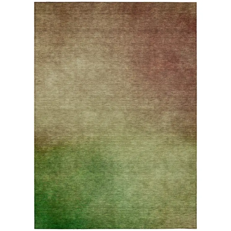 5' X 8' Blush Taupe And Green Ombre Washable Indoor Outdoor Area Rug