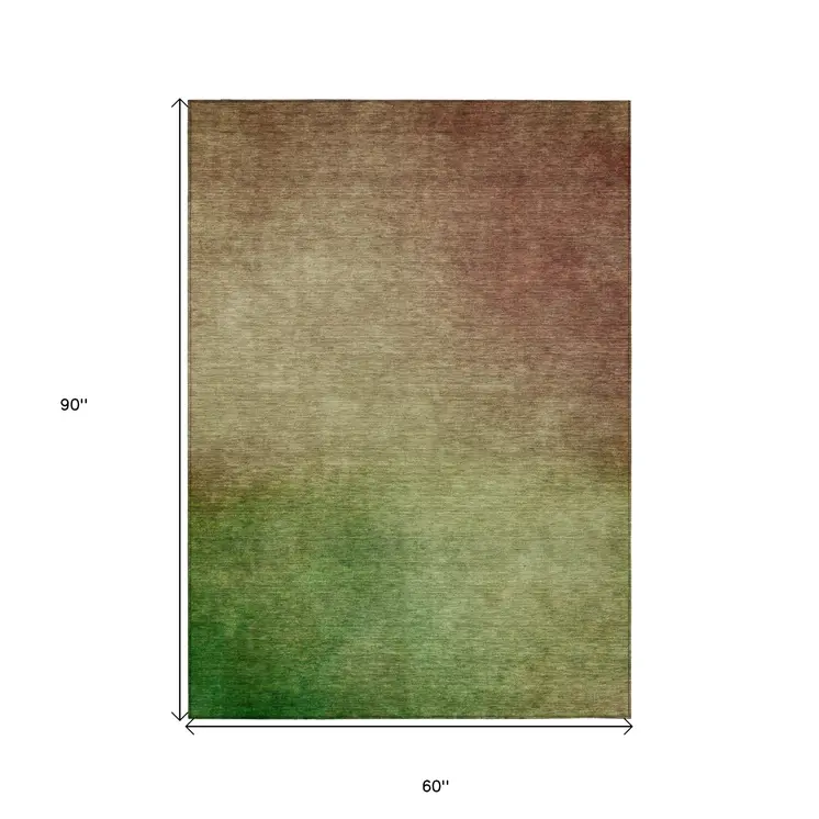 5' X 8' Blush Taupe And Green Ombre Washable Indoor Outdoor Area Rug