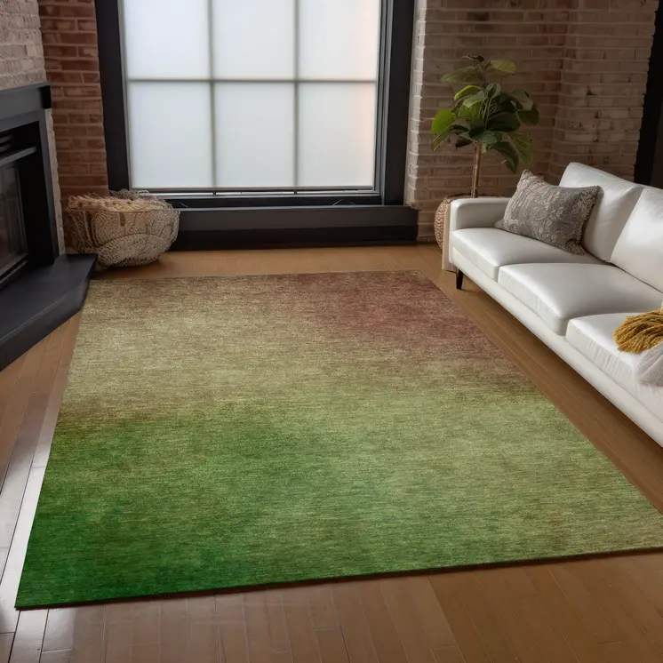 5' X 8' Blush Taupe And Green Ombre Washable Indoor Outdoor Area Rug