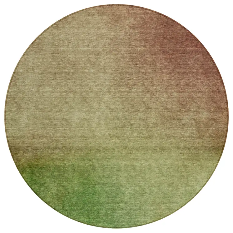 8' Blush Taupe And Green Round Ombre Washable Indoor Outdoor Area Rug
