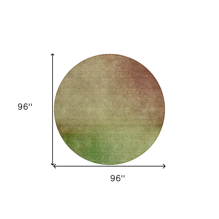 8' Blush Taupe And Green Round Ombre Washable Indoor Outdoor Area Rug