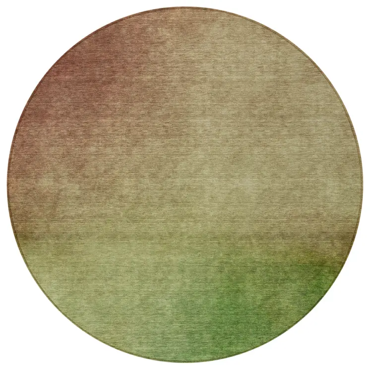 8' Blush Taupe And Green Round Ombre Washable Indoor Outdoor Area Rug