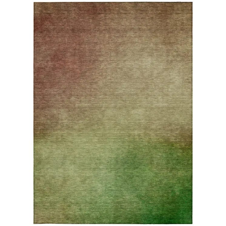 10' X 14' Blush Taupe And Green Ombre Washable Indoor Outdoor Area Rug