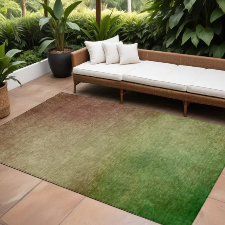 10' X 14' Blush Taupe And Green Ombre Washable Indoor Outdoor Area Rug