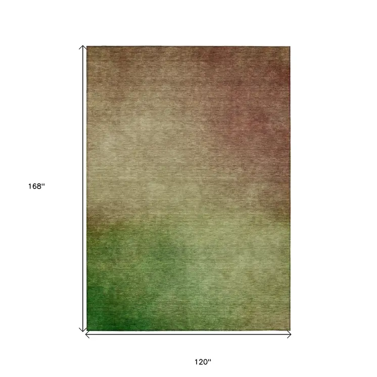 10' X 14' Blush Taupe And Green Ombre Washable Indoor Outdoor Area Rug