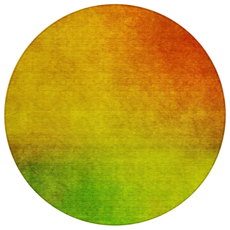 8' Terra Cotta Gold And Green Round Ombre Washable Indoor Outdoor Area Rug