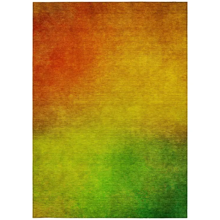 8' X 10' Terra Cotta Gold And Green Ombre Washable Indoor Outdoor Area Rug