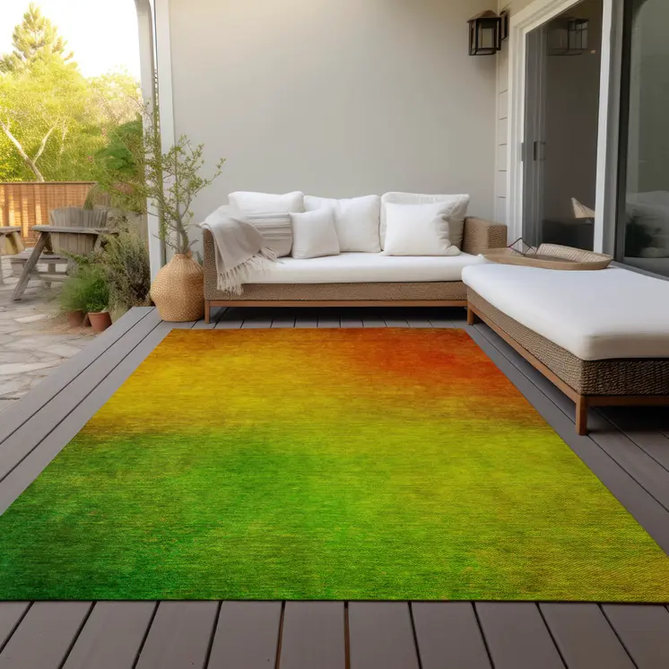 8' X 10' Terra Cotta Gold And Green Ombre Washable Indoor Outdoor Area Rug