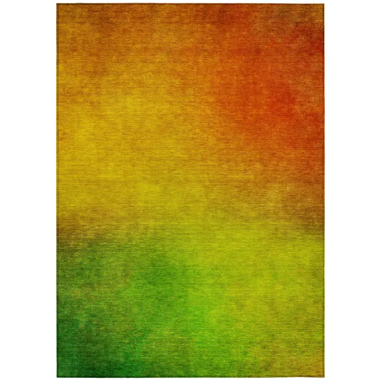 8' X 10' Terra Cotta Gold And Green Ombre Washable Indoor Outdoor Area Rug