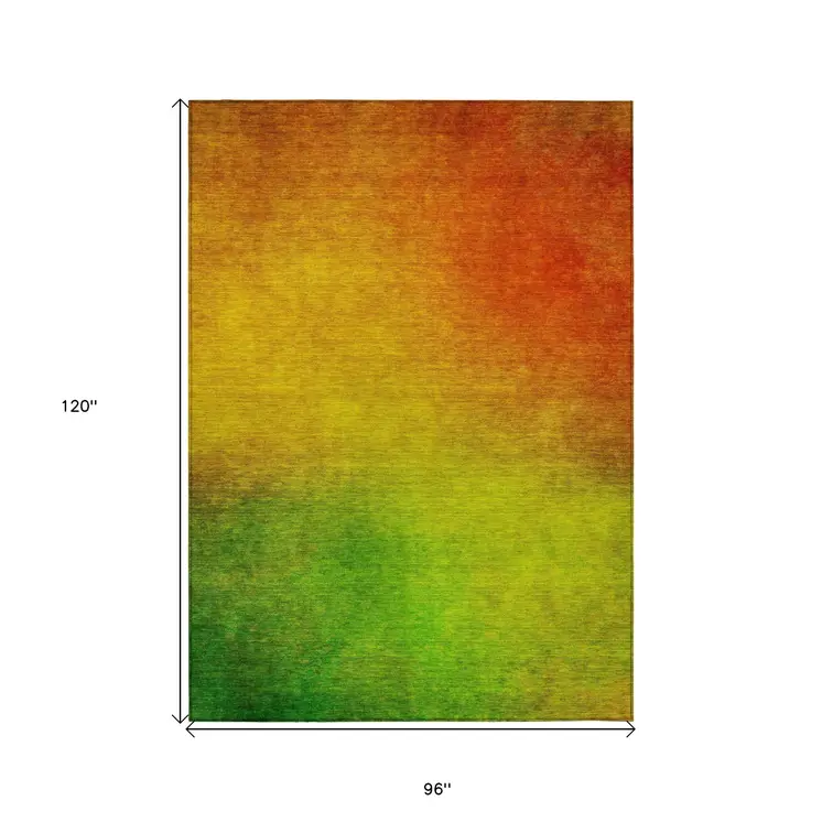 8' X 10' Terra Cotta Gold And Green Ombre Washable Indoor Outdoor Area Rug