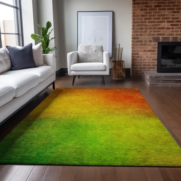 8' X 10' Terra Cotta Gold And Green Ombre Washable Indoor Outdoor Area Rug
