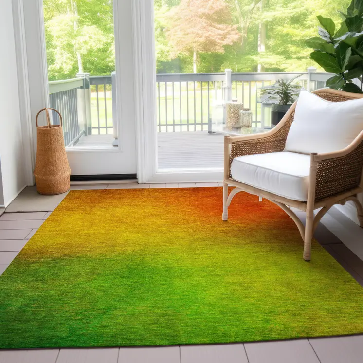8' X 10' Terra Cotta Gold And Green Ombre Washable Indoor Outdoor Area Rug