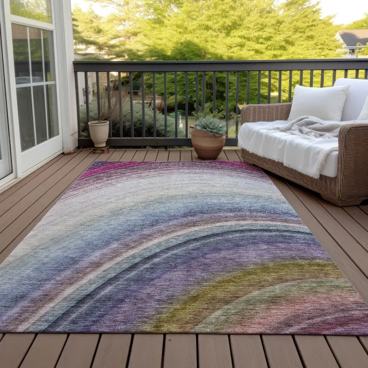 3' X 5' Beige Purple And Ivory Abstract Washable Indoor Outdoor Area Rug