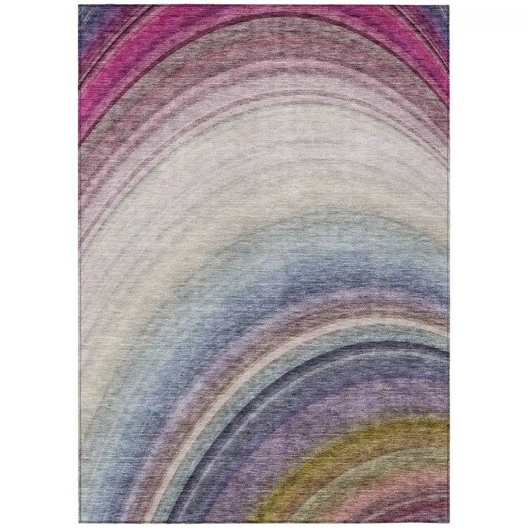 3' X 5' Beige Purple And Ivory Abstract Washable Indoor Outdoor Area Rug