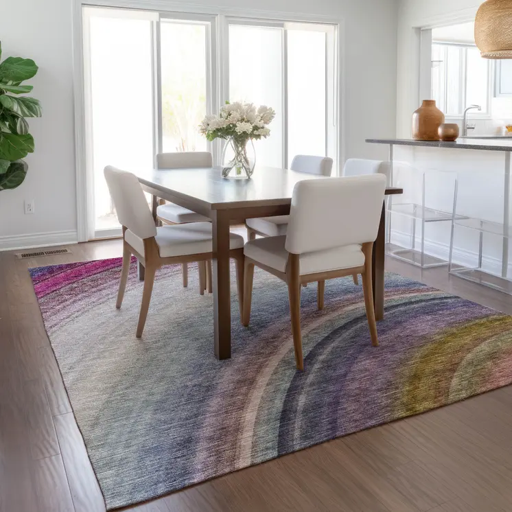 3' X 5' Beige Purple And Ivory Abstract Washable Indoor Outdoor Area Rug