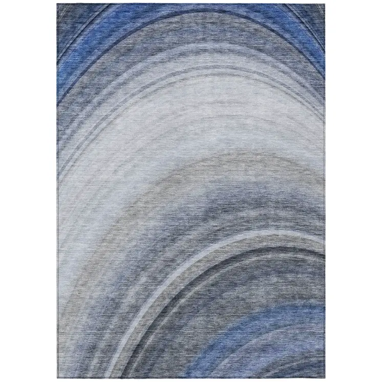 3' X 5' Denim Blue And Navy Blue Abstract Washable Indoor Outdoor Area Rug