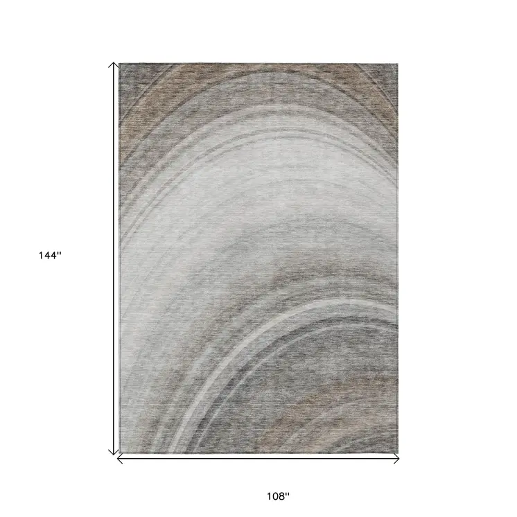 9' X 12' Gray Silver And Beige Abstract Washable Indoor Outdoor Area Rug