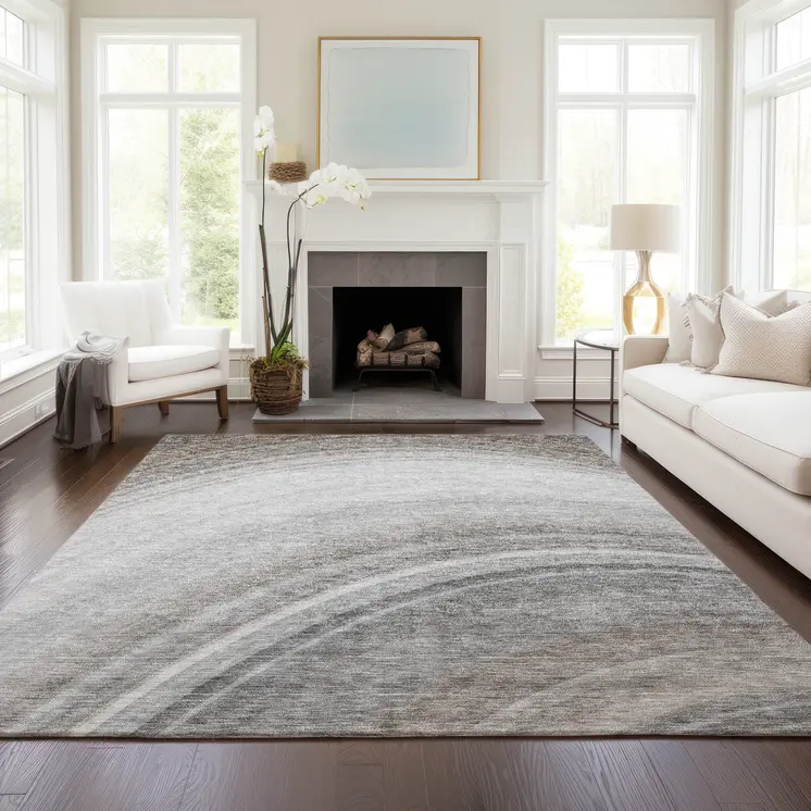 9' X 12' Gray Silver And Beige Abstract Washable Indoor Outdoor Area Rug