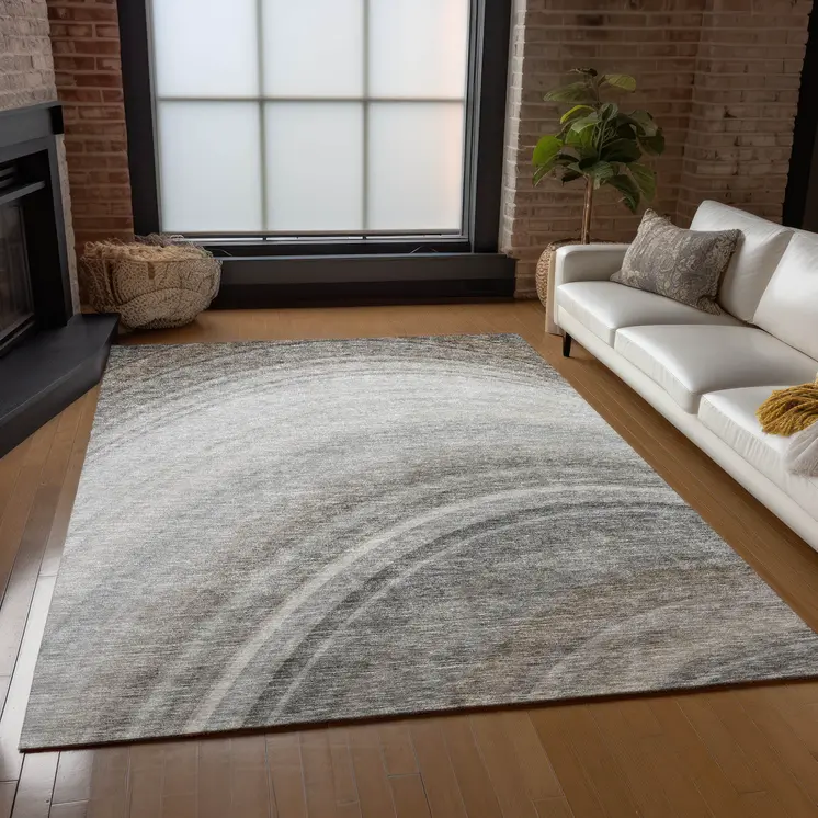 9' X 12' Gray Silver And Beige Abstract Washable Indoor Outdoor Area Rug