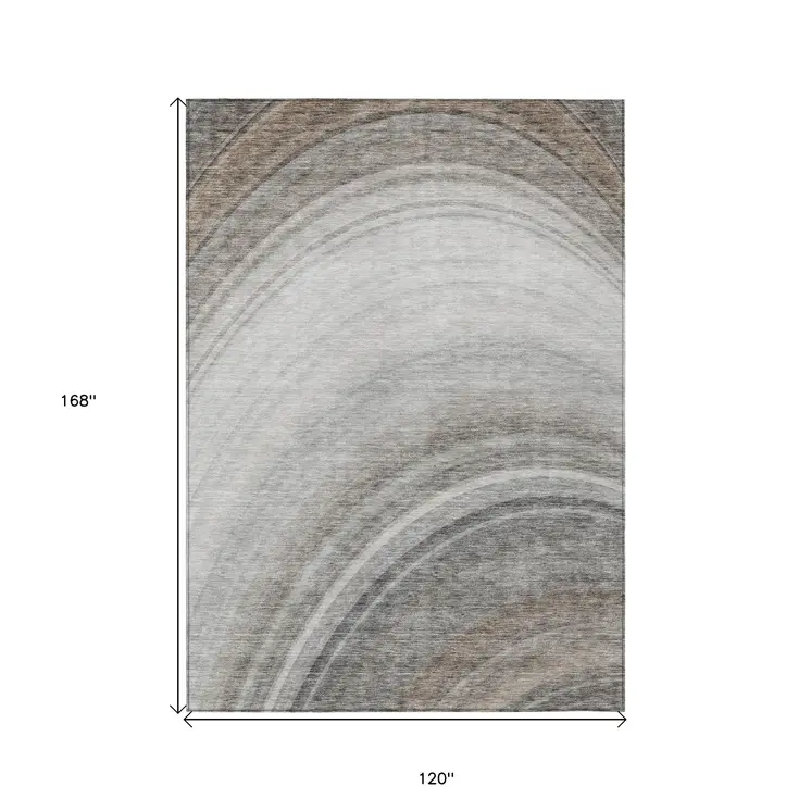 10' X 14' Gray Silver And Beige Abstract Washable Indoor Outdoor Area Rug