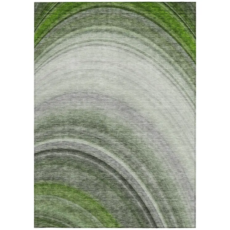 5' X 8' Green And Artichoke Green Abstract Washable Indoor Outdoor Area Rug