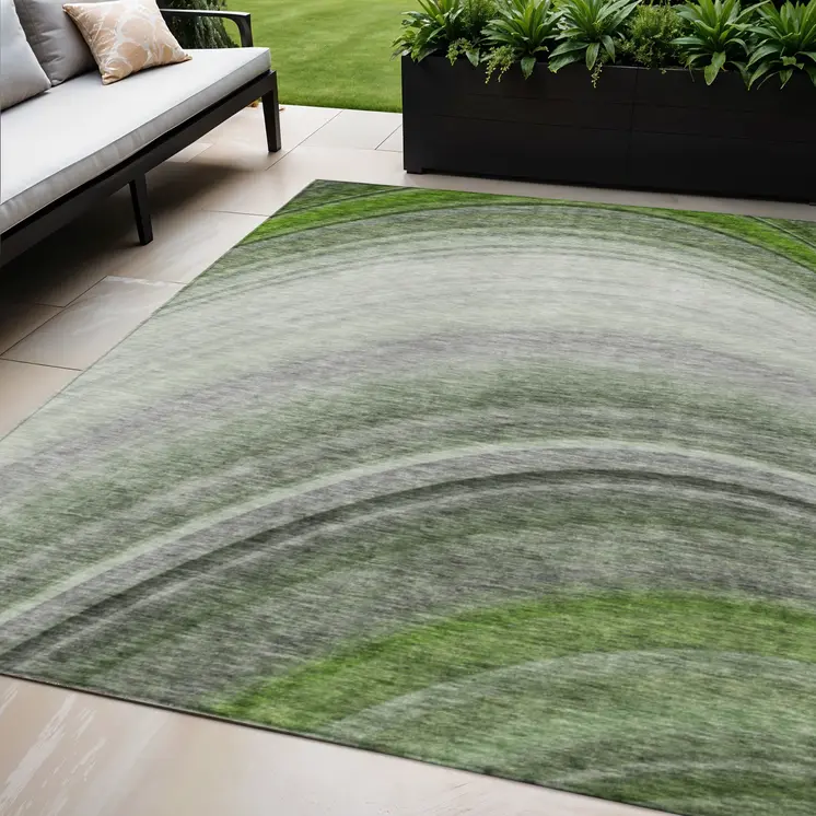 5' X 8' Green And Artichoke Green Abstract Washable Indoor Outdoor Area Rug