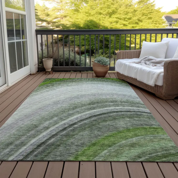 5' X 8' Green And Artichoke Green Abstract Washable Indoor Outdoor Area Rug