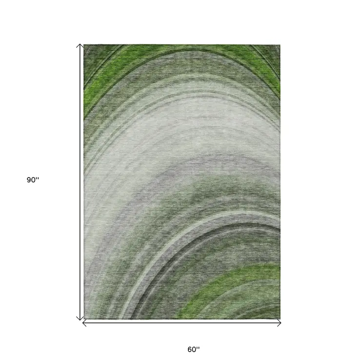 5' X 8' Green And Artichoke Green Abstract Washable Indoor Outdoor Area Rug