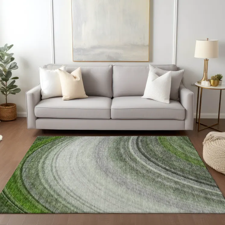 5' X 8' Green And Artichoke Green Abstract Washable Indoor Outdoor Area Rug