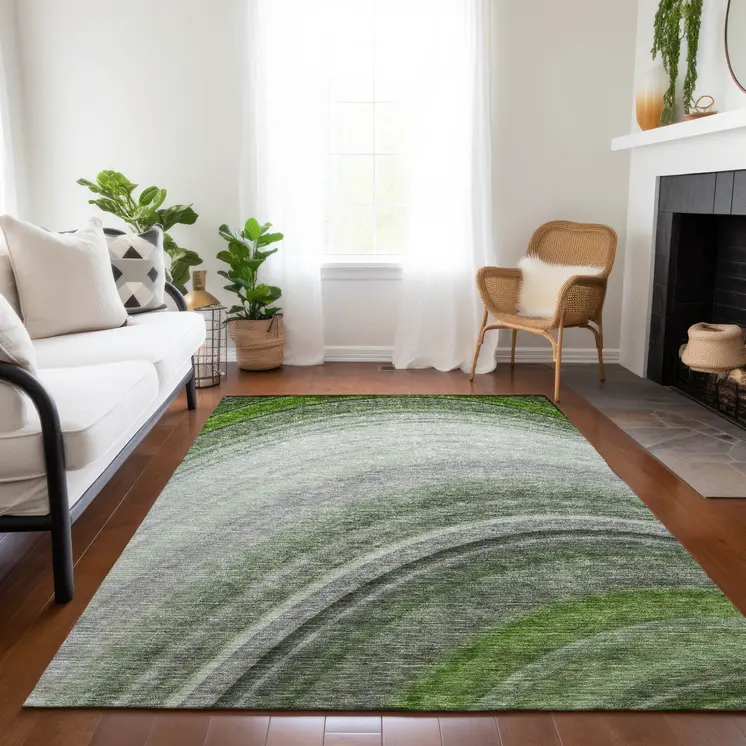 5' X 8' Green And Artichoke Green Abstract Washable Indoor Outdoor Area Rug