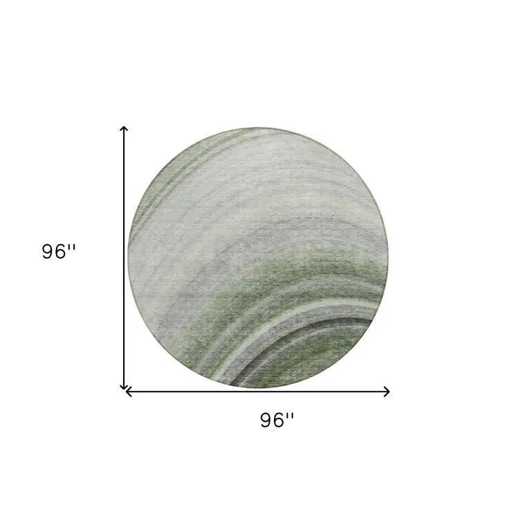 8' Green And Artichoke Green Round Abstract Washable Indoor Outdoor Area Rug