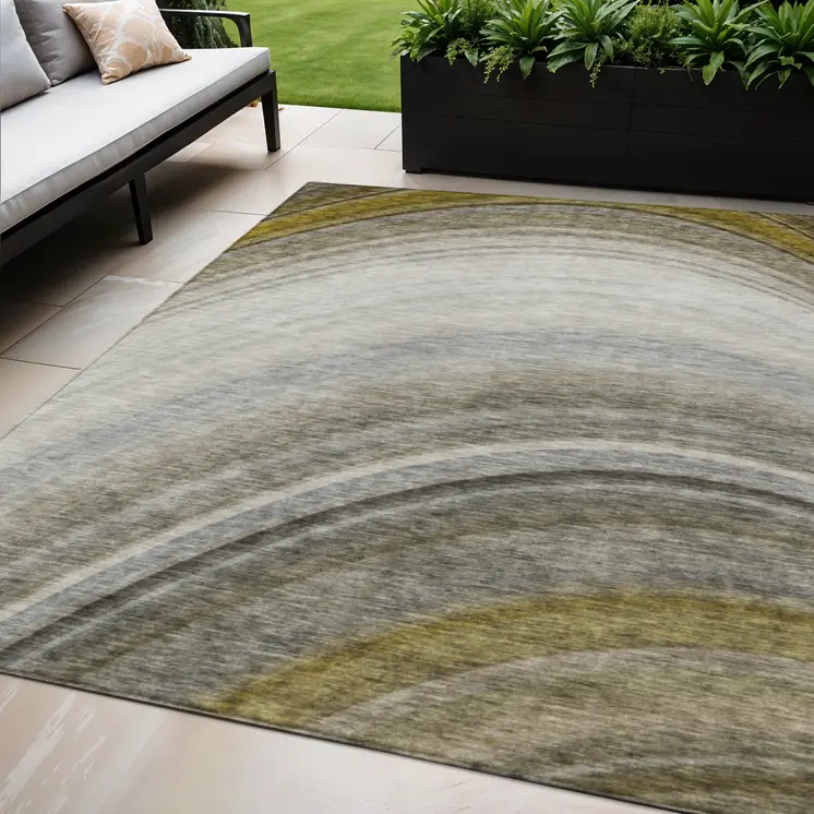 5' X 8' Taupe Gray And Ivory Abstract Washable Indoor Outdoor Area Rug