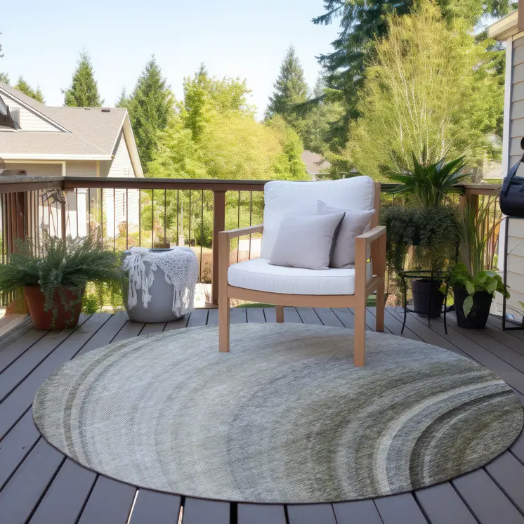 8' Taupe Gray And Ivory Round Abstract Washable Indoor Outdoor Area Rug