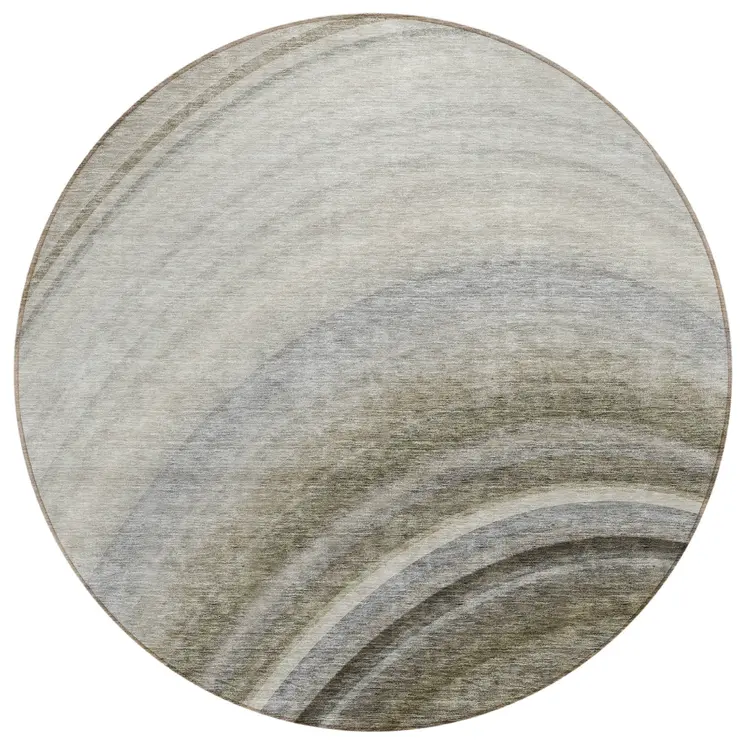 8' Taupe Gray And Ivory Round Abstract Washable Indoor Outdoor Area Rug