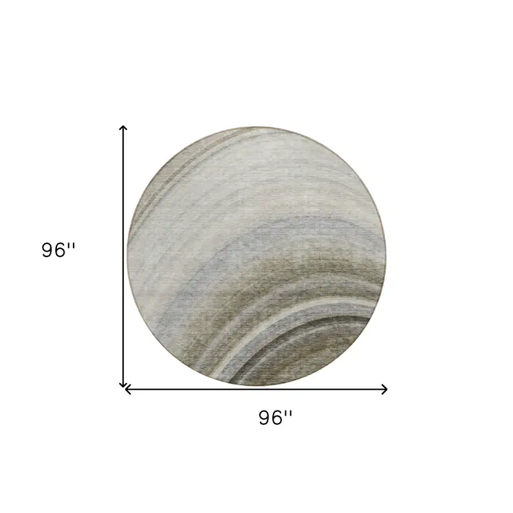 8' Taupe Gray And Ivory Round Abstract Washable Indoor Outdoor Area Rug