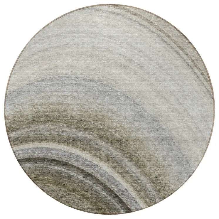 8' Taupe Gray And Ivory Round Abstract Washable Indoor Outdoor Area Rug