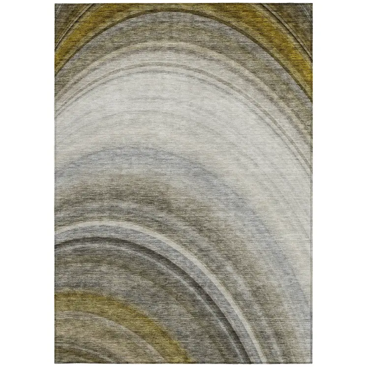 9' X 12' Taupe Gray And Ivory Abstract Washable Indoor Outdoor Area Rug