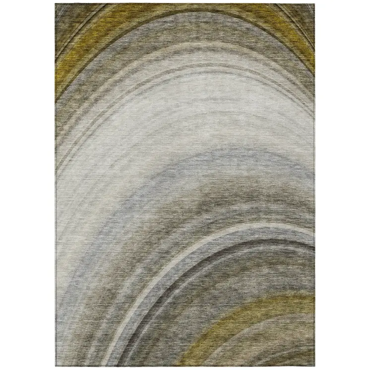 9' X 12' Taupe Gray And Ivory Abstract Washable Indoor Outdoor Area Rug